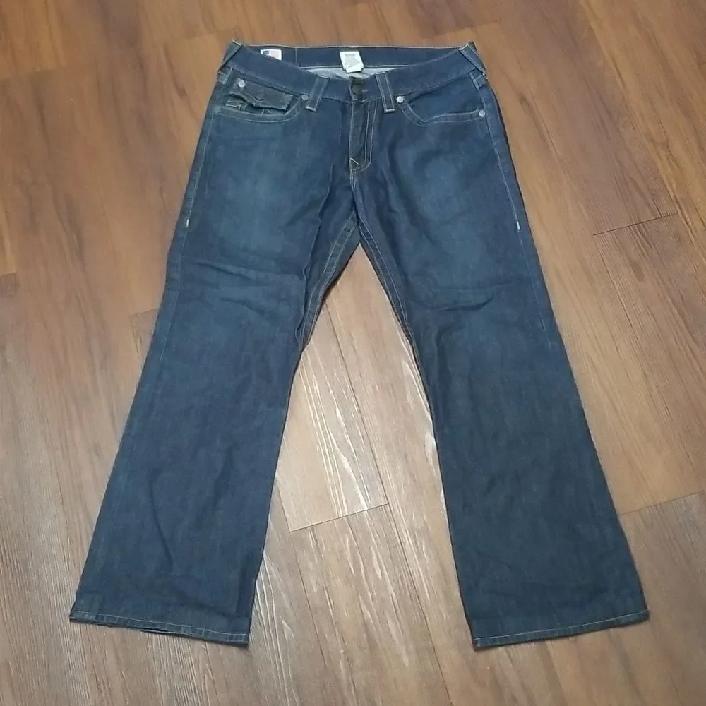 True Religion Jeans Billy 34 waist x 29 inseam Stitch Blue Denim Dark Wash